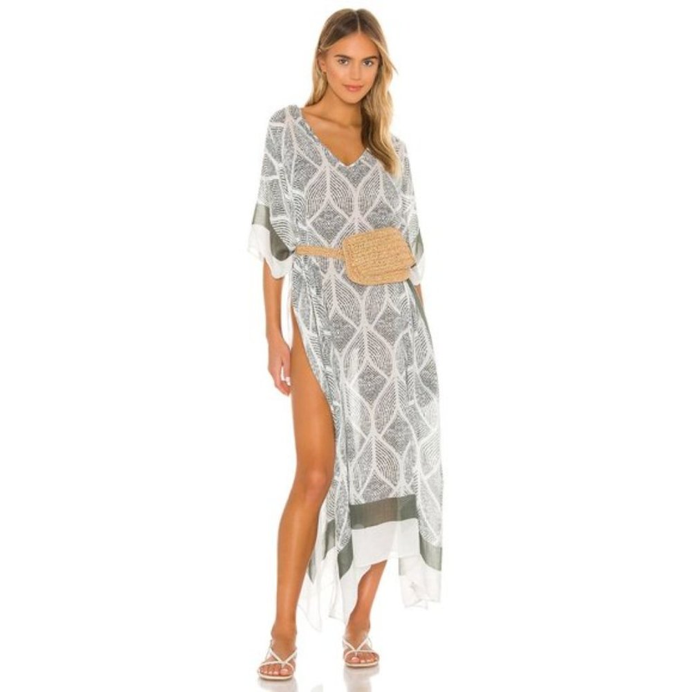 NWT Michael Stars Kate Caftan Coverup Tunic Dress Chalk Black White